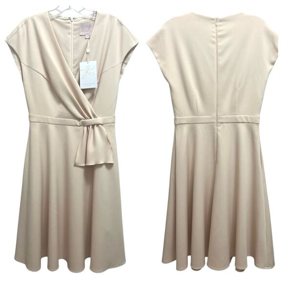 NWT Gal Meets Glam Lydia Dress A Line Fit & Flare Knee Length Pockets in Oatmeal - Picture 2 of 11